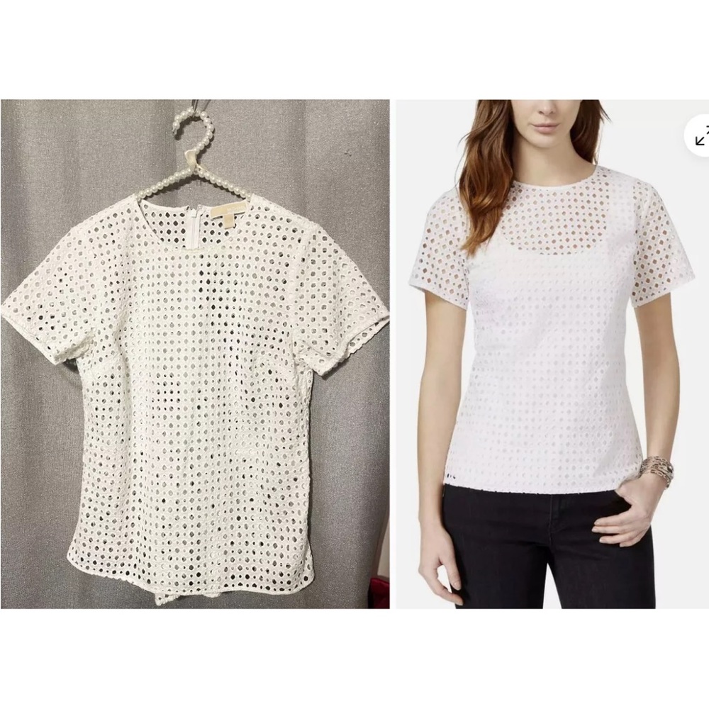 Michael Kors women White Eyelet Lace Top medium